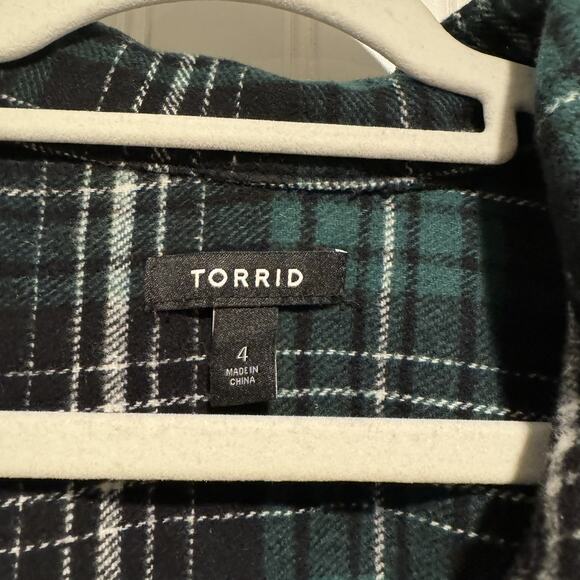 Torrid Cotton Brushed Midi Shacket Green Logan Plaid Plus Size 4X - Picture 5 of 7